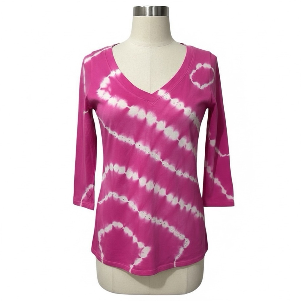 INC | NWOT Pink & White Tie-Dye V-Neck Top (Size S) - Picture 3 of 11